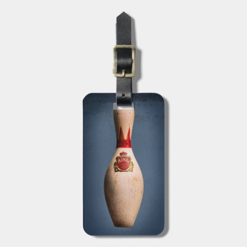 Retro Bowling King Pin on Blue Bag Tag