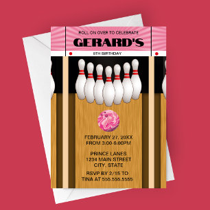 Retro Bowling Lane Birthday Party Invitation