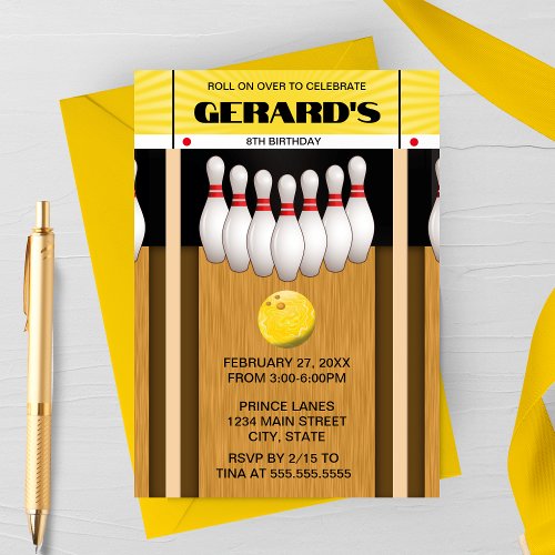 Retro Bowling Lane Birthday Party Invitation