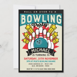 Retro Bowling Party Birthday Invitation