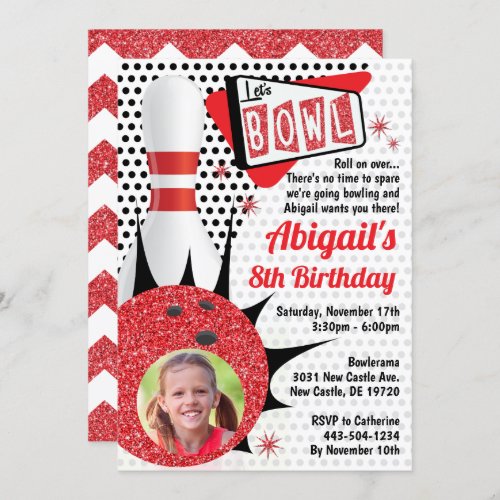 Retro Bowling Party Sock Hop Pin Up with Photo Invitation