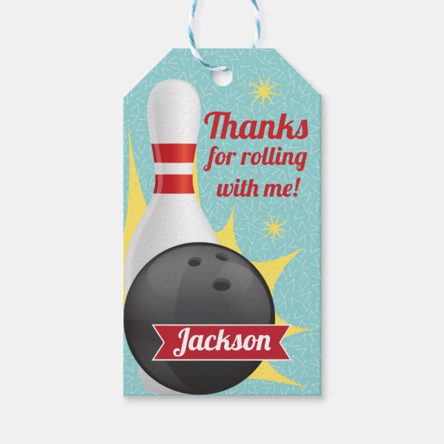 Retro Bowling Party Tenpin Gift Tags (Front)