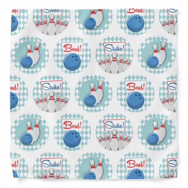 Retro Bowling Pattern Bowling Ball Pins Bandana (Front)