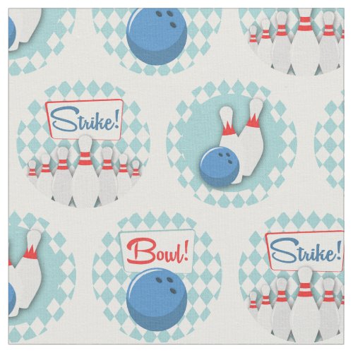 Retro Bowling Pattern Bowling Ball Pins Fabric