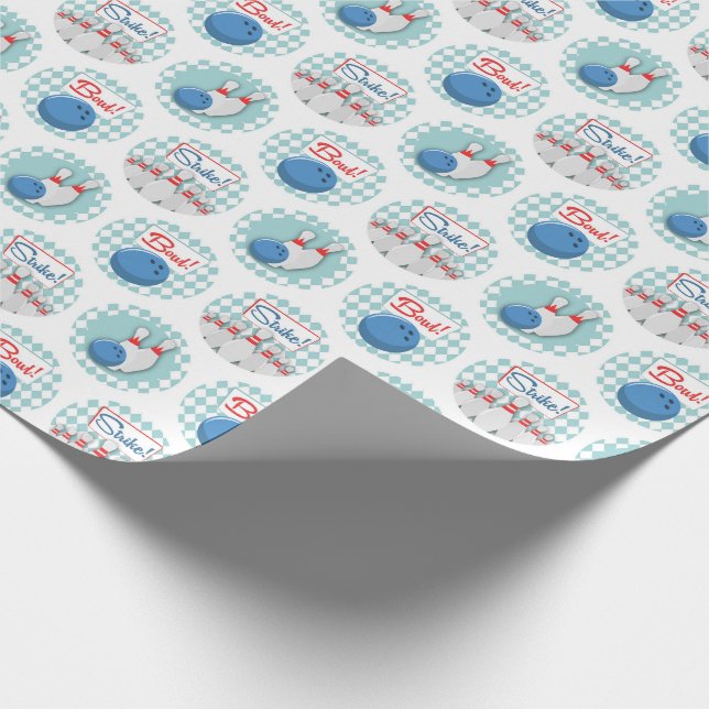 Retro Bowling Pattern Bowling Ball Pins Wrapping Paper (Corner)