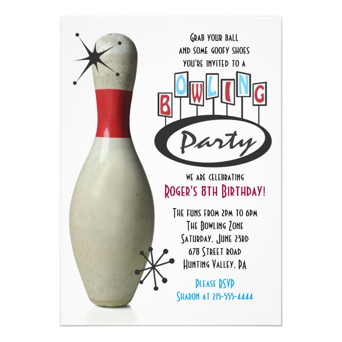 RETRO BOWLING PIN Happy Birthday Party Invitation