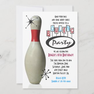 RETRO BOWLING PIN Happy Birthday Party Invitation
