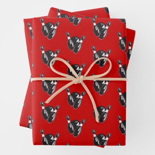 Retro Bowling Pins and Ball Wrapping Paper Sheets