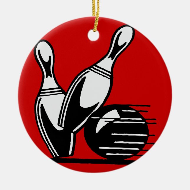 Retro Bowling Pins Customizable Ceramic Ornament (Front)