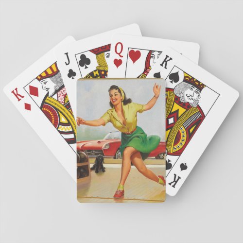 Retro bowling pinup girl poker cards