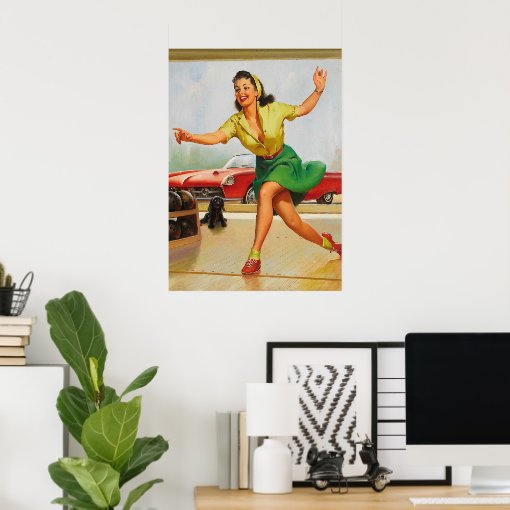 Retro bowling pinup girl poster Zazzle