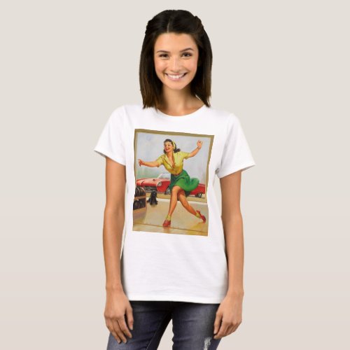 Retro bowling pinup girl T_Shirt