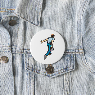 Retro Bowling Player Throwing Ball Button