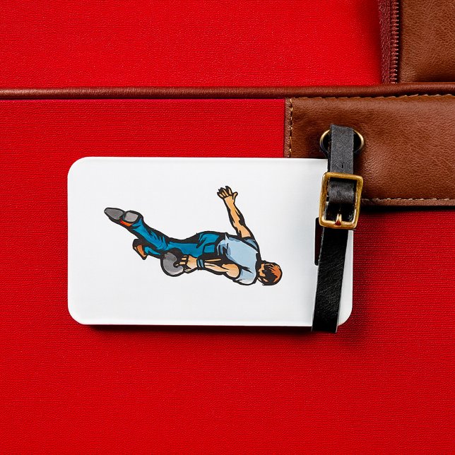 Retro Bowling Player Throwing Ball Luggage Tag (Creator Uploaded)