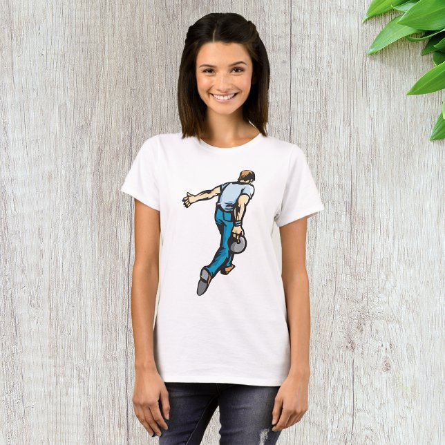 Retro Bowling Player Throwing Ball T-Shirt (Creator Uploaded)