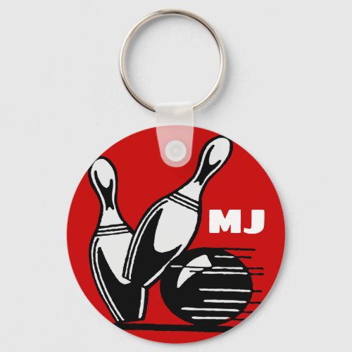 Retro Bowling Red with Monogram Keychain
