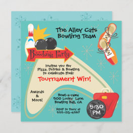 Retro Bowling Team League Party Invitation
