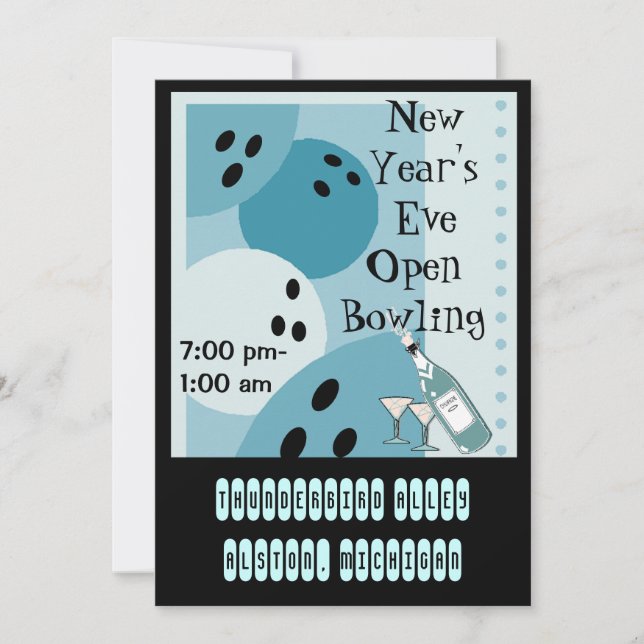 Retro Bowling Themed Party Invitations Jukebox-Key (Front)