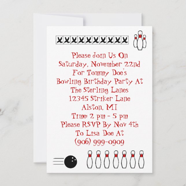Retro Bowling Themed Party Invitations Lingo back (Front)