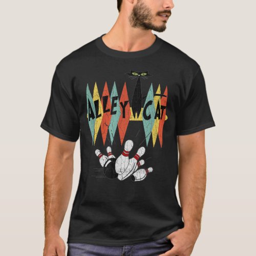 Retro Bowling Vintage Bowler Alley Cat Gifts Vinta T_Shirt