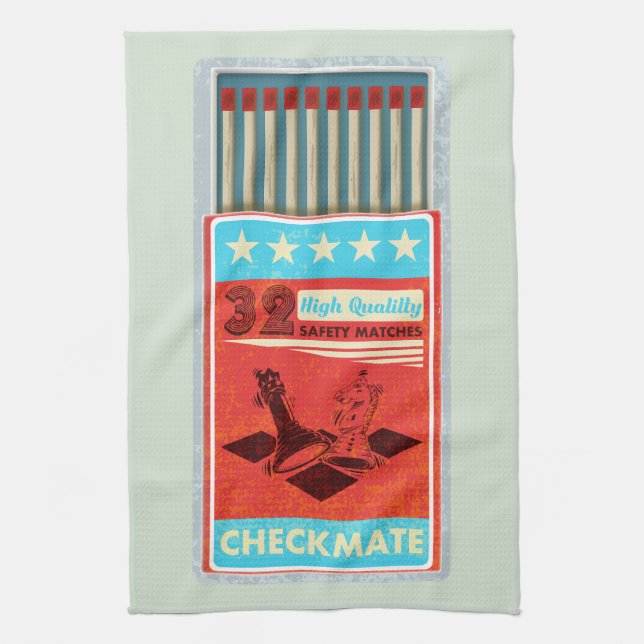 Retro box of matches pop art kitchen towel (Vertical)