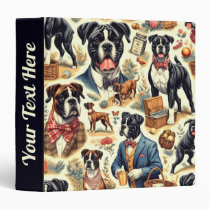 Retro Boxer Dog Illustration 3 Ring Binder