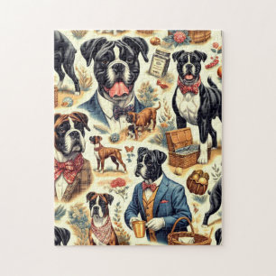 Retro Boxer Dog Illustration Jigsaw Puzzle