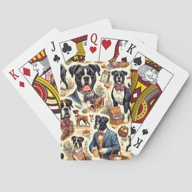 Retro Boxer Dog Illustration Poker Cards (Back)