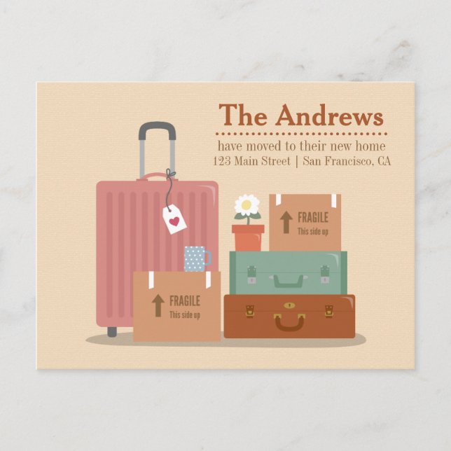 Retro Boxes and Suitcases New Home Announcements (Front)