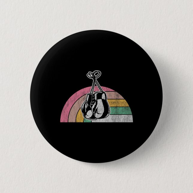 Retro Boxing Gloves Rainbow Vibes  Button (Front)