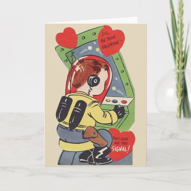 Retro Boy Astronaut Valentine's Day Card (Front)