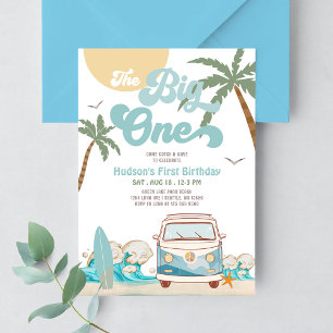 Retro Boy The Big One Surfing 1st Birthday Party Invitation