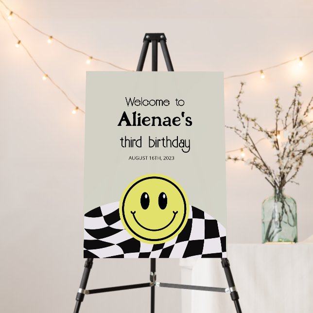 Retro Boys 3rd Birthday happy face Welcome  Foam Board (In Situ (Stand))