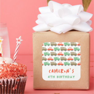 Retro Boys Toys Fun Transport Birthday Party Favor Square Sticker