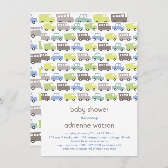 Retro Boys Toys Transport Baby Shower Invitation (Front/Back)
