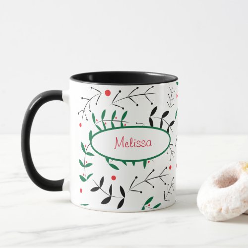 Retro Branches and Berries Green and Red Mug