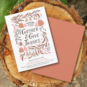 Retro branches and pumpkins fall Friendsgiving Invitation