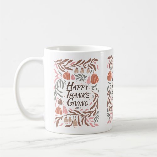 Retro branches leaves pumpkins fall Thanksgiving Coffee Mug