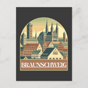 Retro Braunschweig Skyline Postcard