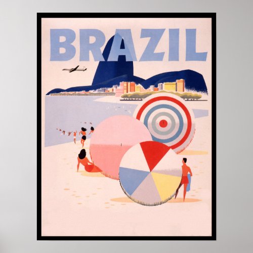 Retro Brazil copacabana Beach Travel Poster