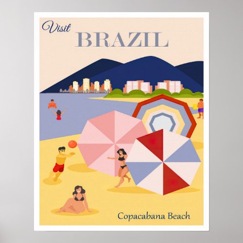 Retro Brazil Copacabana Beach Travel Poster