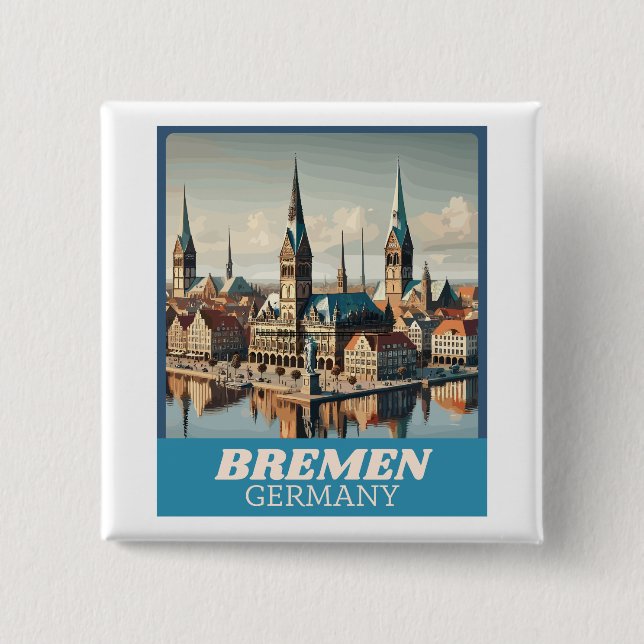 Retro Bremen Skyline  Button (Front)