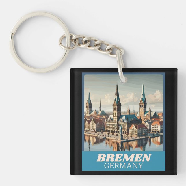 Retro Bremen Skyline  Keychain (Front)