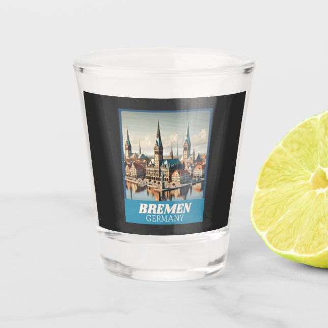 Retro Bremen Skyline  Shot Glass (Front)