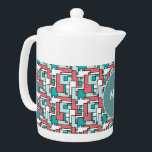 Retro Brick Pattern Teapot<br><div class="desc">Play on the old 1960's geometric rectangle brick pattern with today's popular colors in muted greens and brick- Stylish and trendy, for that totally Chic look</div>