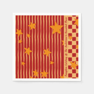 Retro Brick Red Starry Stripe Halloween Party Napkins