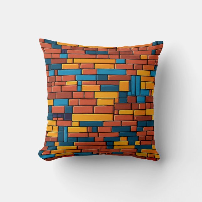 Retro Bricks Nostalgia Design Throw Pillow (Front)