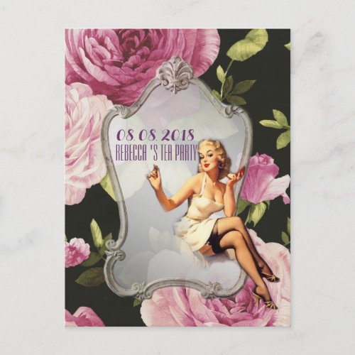 retro Bridal Shower Tea Party save the date Announcement Postcard