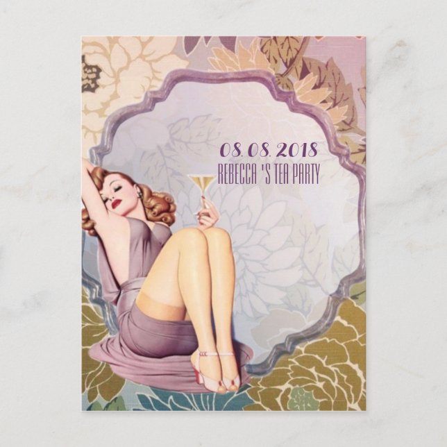 retro Bridal Shower Tea Party save the date Announcement Postcard (Front)
