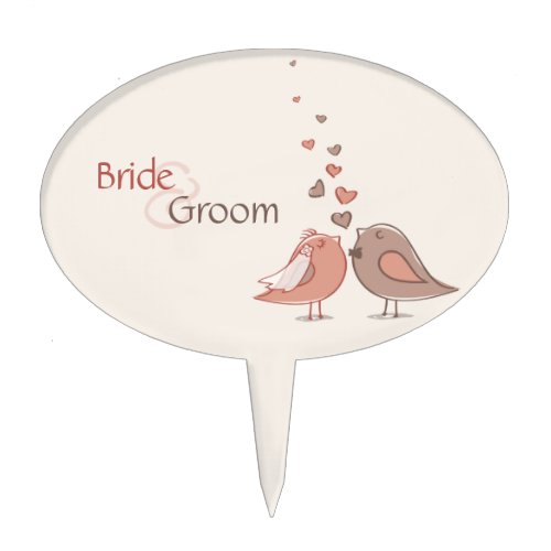 Retro Bride and Groom Birds Gifts Cake Topper